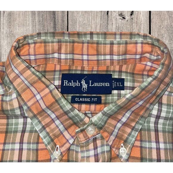 Ralph Lauren Shirt Men’s Size XL Orange White Check Plaid Button Up Classic Fit - Picture 2 of 8
